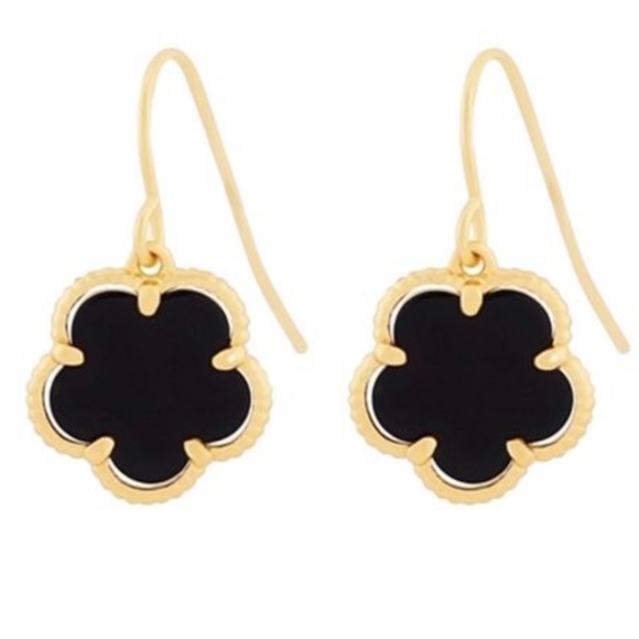 JanKuo Jewelry - JanKuo 14k Gold-plated Black Onyx Flower Drop Earrings NWT